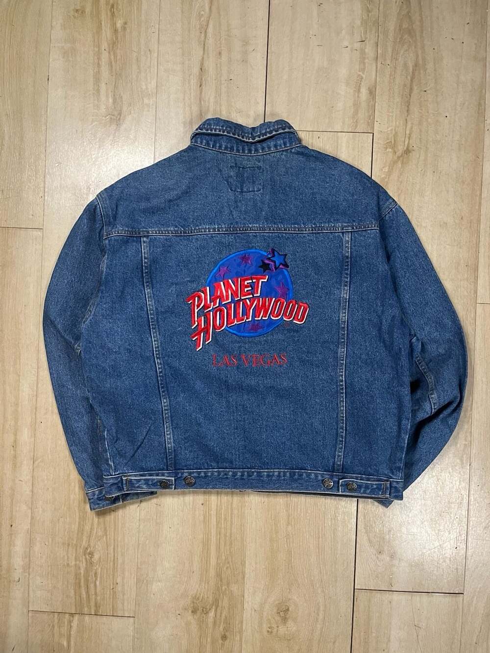Vintage 1991 Planet Hollywood Las Vegas Embroidered Denim Trucker Jacket - Picture 5 of 5